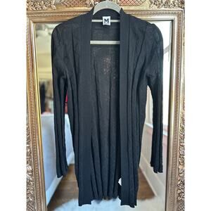 M Missoni Black Chevron Pattern Rib Trim Open Front Knit Wool Cardigan Medium